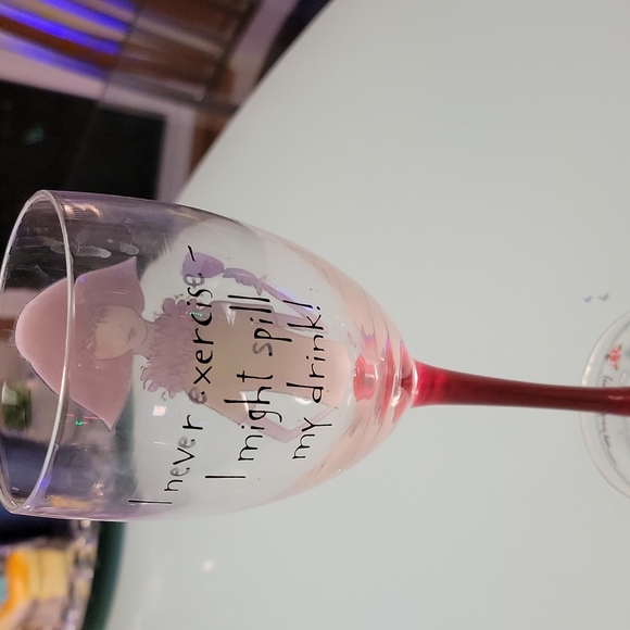 "I never exercise I might spill my drink" wine glass. - Picture 3 of 6
